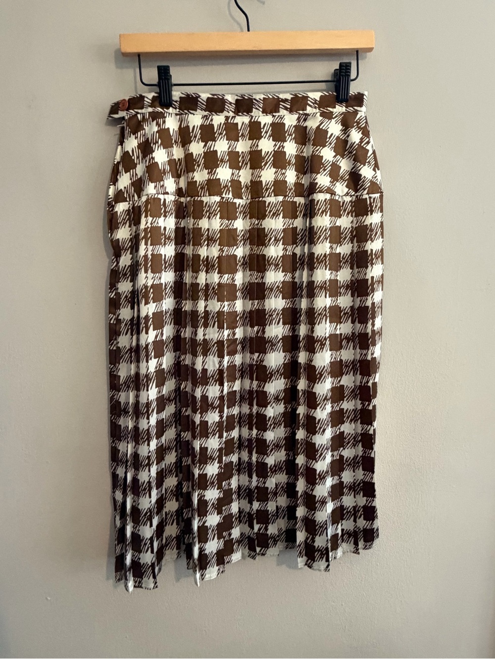 Vintage Sassoon brown/white checked midi skirt size 10